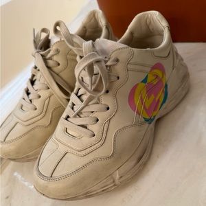 AUTH gucci Women's Rhyton heart sneaker white leather sz 38.5